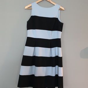 👗 LOFT light pale blue and black striped A line dress